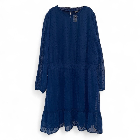 City Chic Tiered Sheer Long Puff Sleeve Navy Blue Mini Smocked Dress XXL - Picture 2 of 9